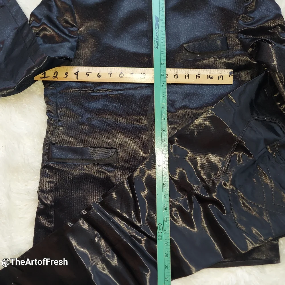 Mens 2pc Modern Fit Suit Shiny Wet  Black (Unisex) - Picture 10 of 14